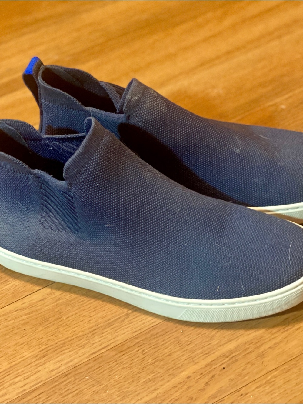 Rothy's Navy Knit Slip-On Booties with White Sole